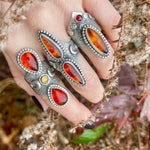 Amber Garnet Goddess Ring Size 8.5