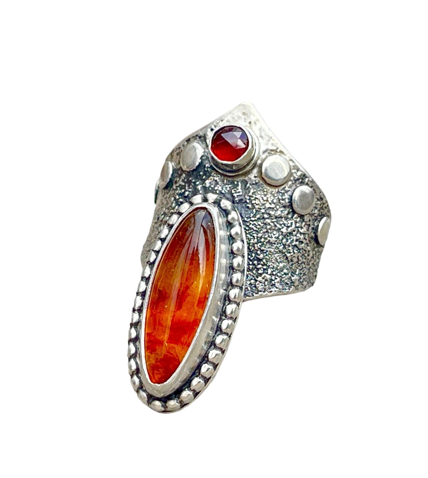 Amber Garnet Goddess Ring Size 8.5