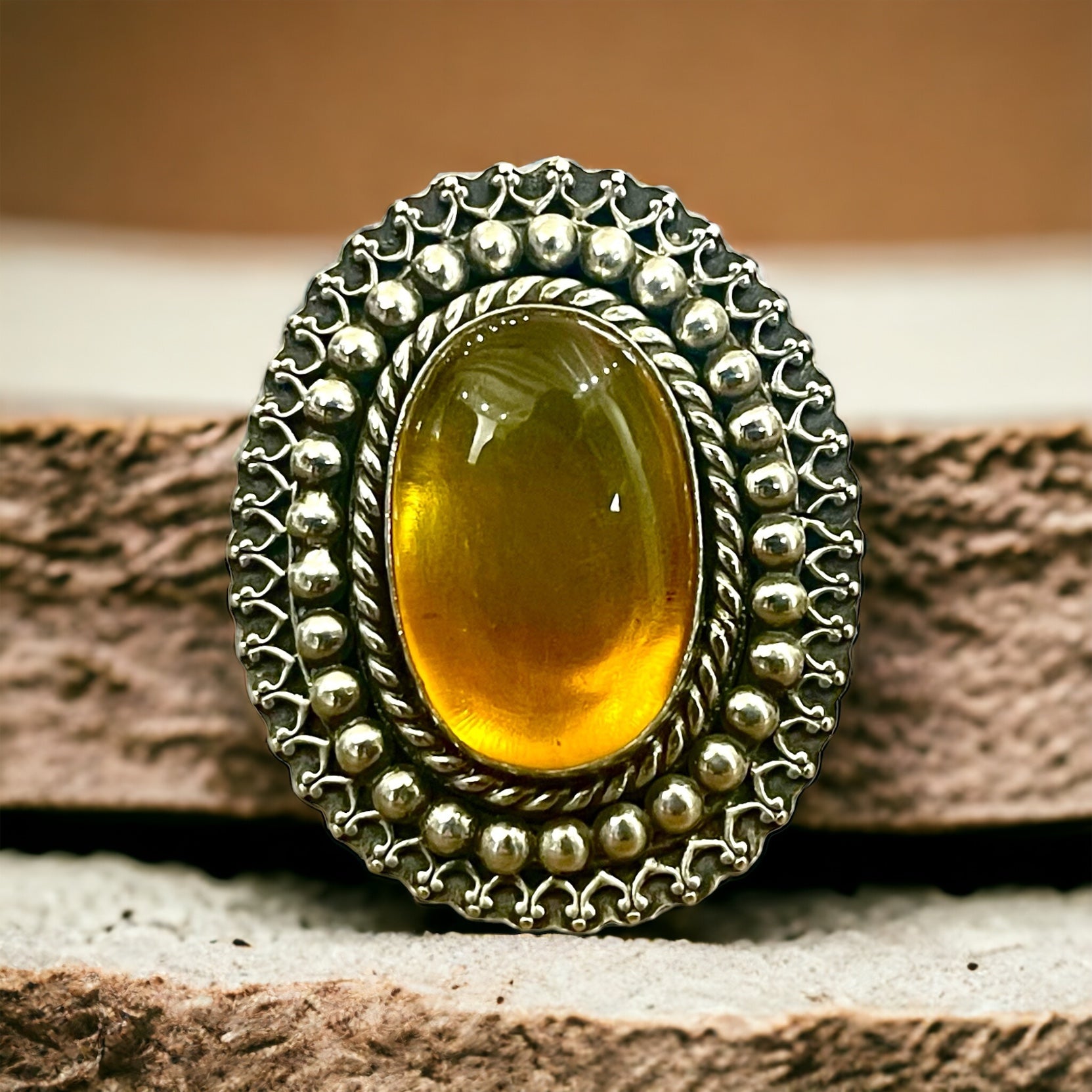 Amber Sunburst Ring Size 7.5