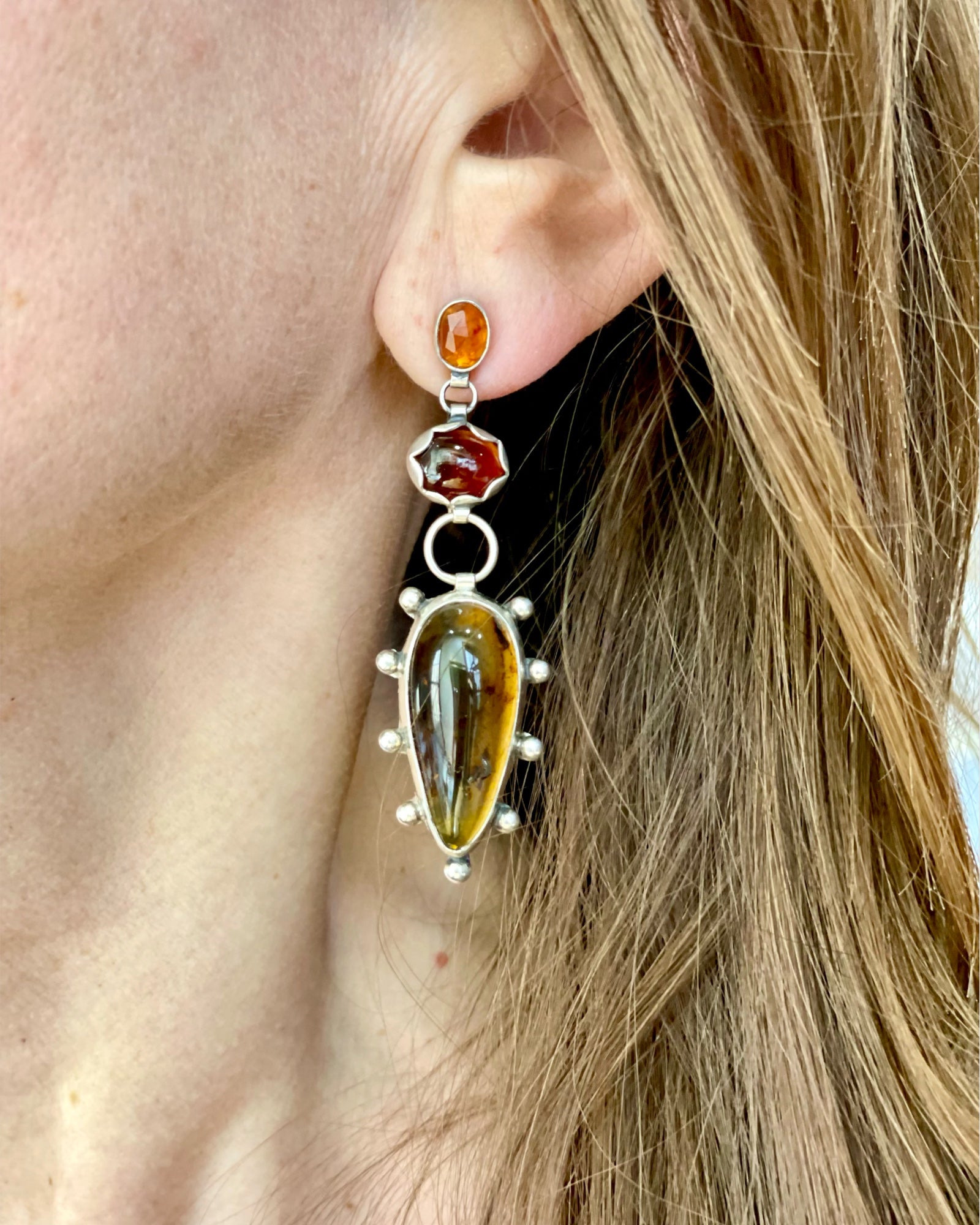 RESERVED! Amber Garnet Tourmaline Mismatch Earrings II