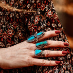 Turquoise Amber Feather Ring Size 8