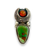 Turquoise Amber Ring Size 7
