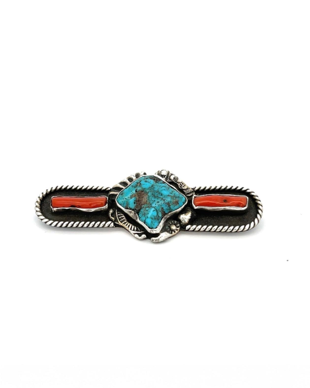 Turquoise Coral Brooch Pin