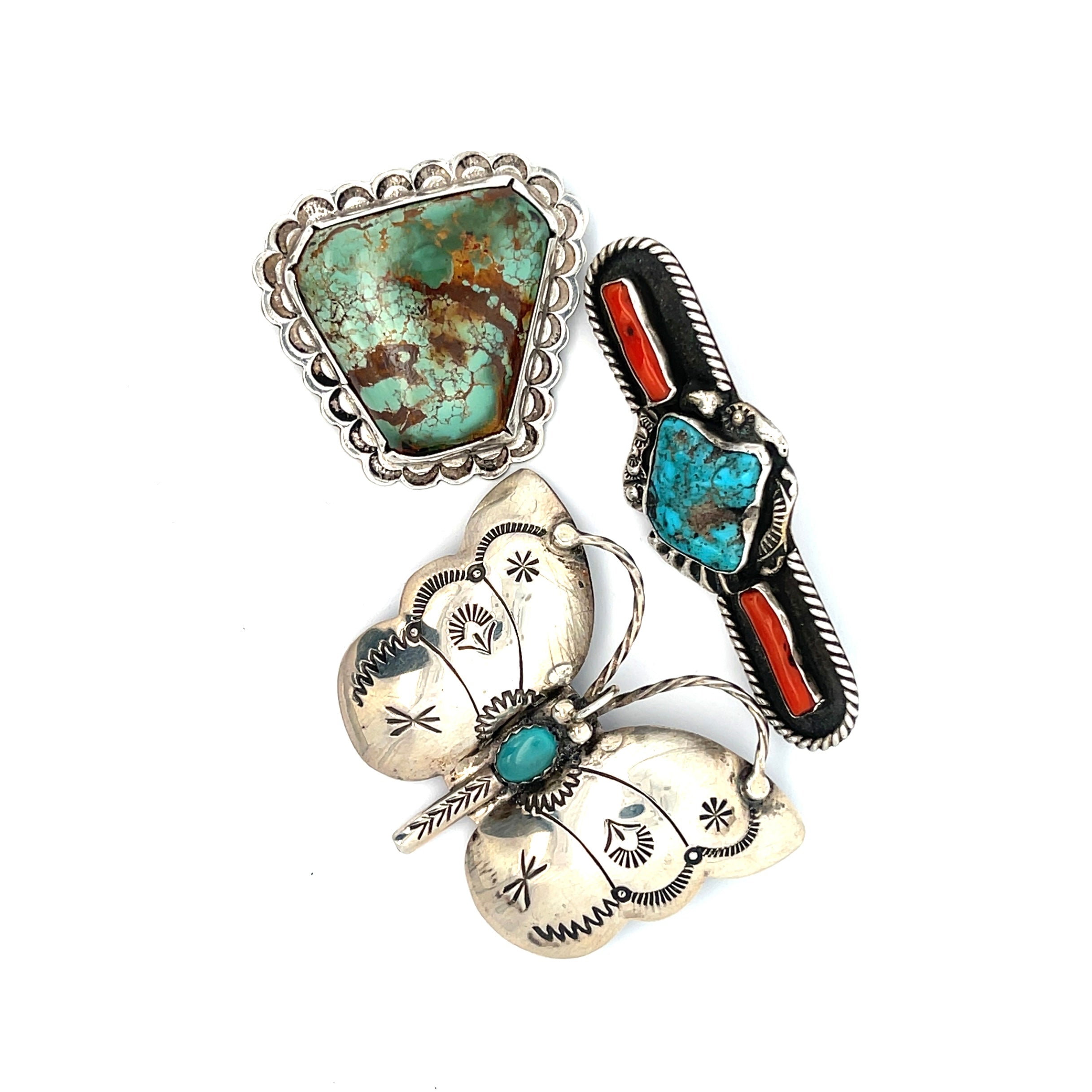 Turquoise Coral Brooch Pin