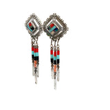 Turquoise Coral Onyx Lapis inlay Dangle Earrings