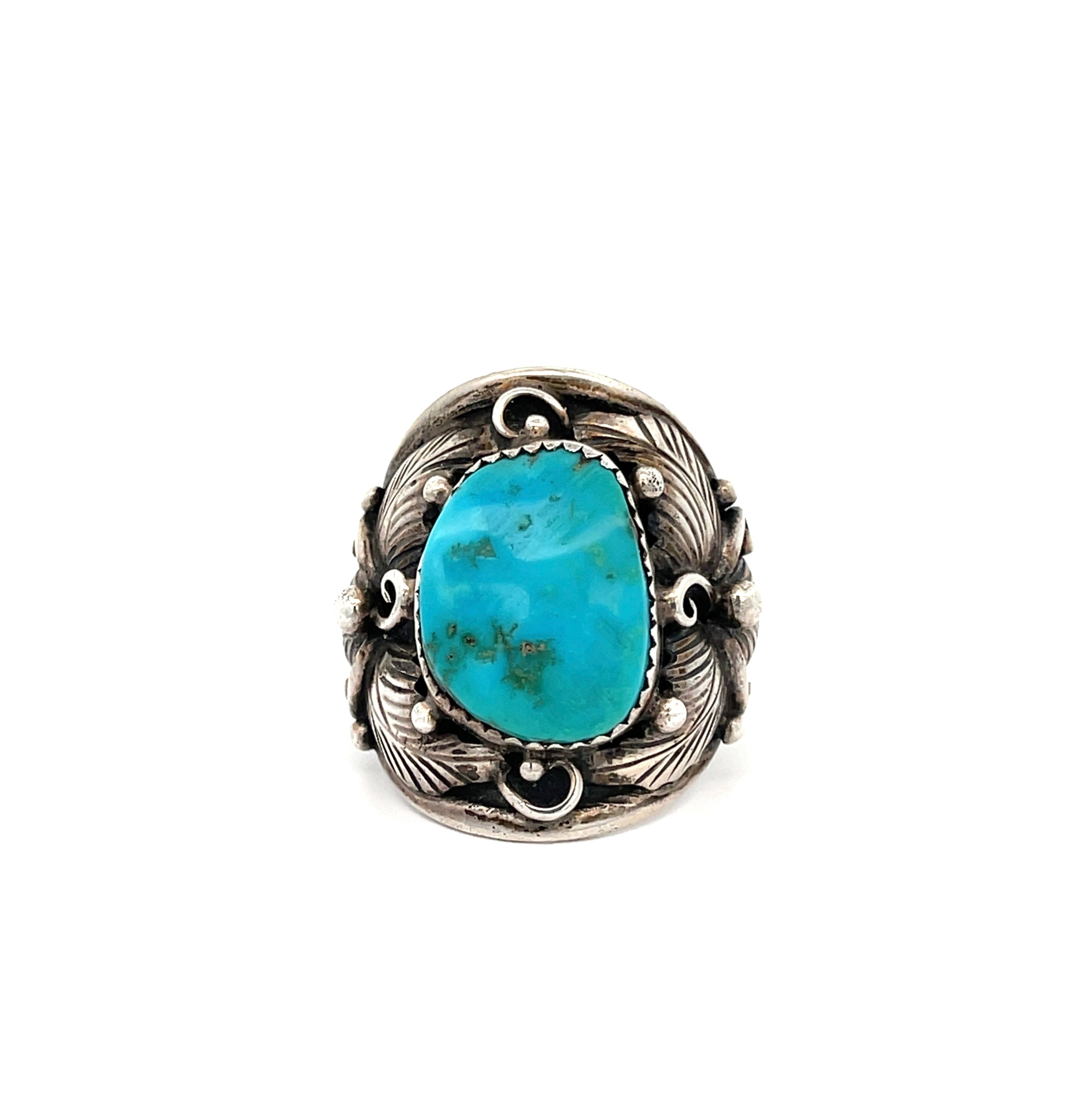 Turquoise Shield Ring Size 10.5
